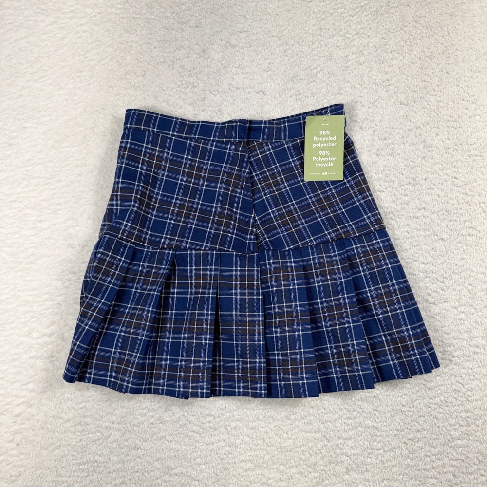 H&M DIVIDED Plaid Pleated Mini Skirt Above Knee Blue School Girl Size 16 W24.5